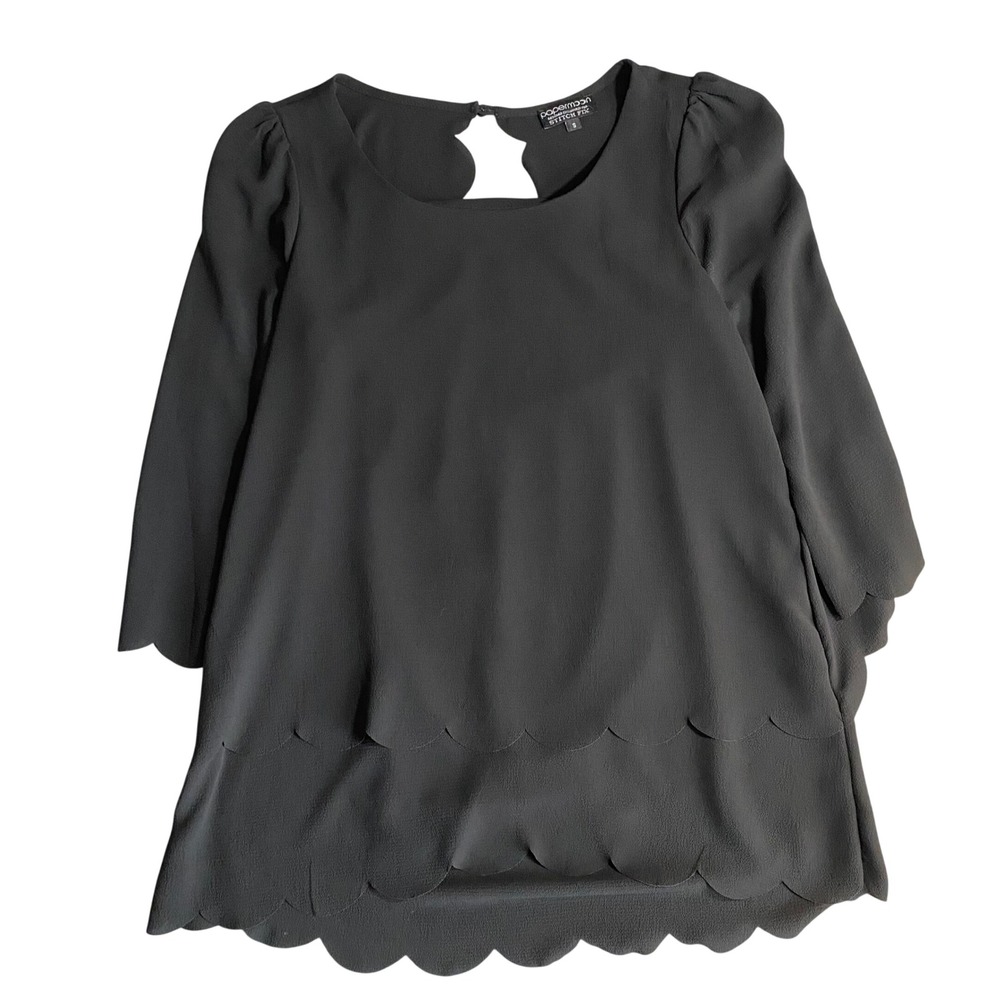 Papermoon Stitch Fix Black Scalloped Tiered Shirt Lightweight‎ Cutout Coquette S